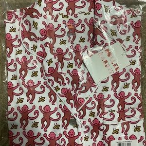 NWT Roller Rabbit Pink Monkey Polo Pajamas, small and XS